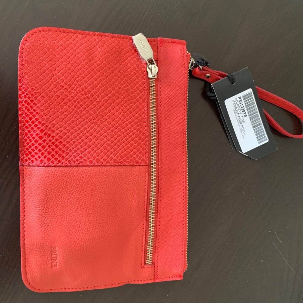 NWT Fancy leather clutch, red.